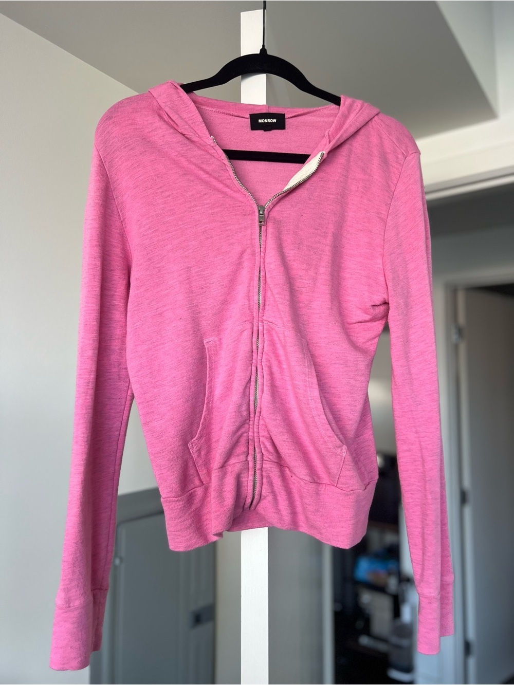 Monrow Supersoft Zip Up Hoody Pink Size XS